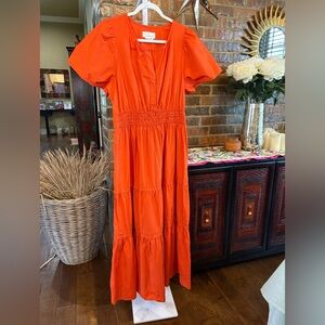 Anthropologie Vibrant Orange Tiered Maxi Dress NWOT